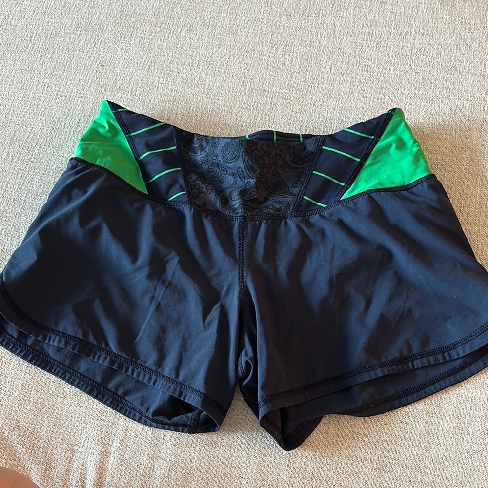 Lululemon green/navy running shorts